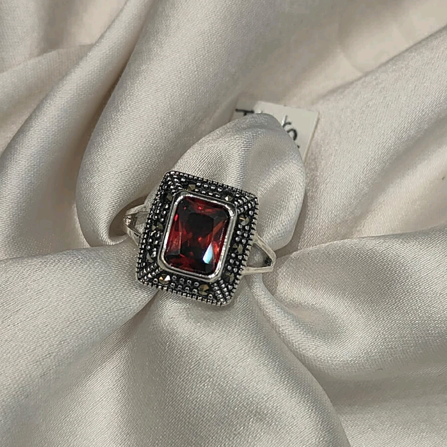 Square Garnet Marcasite Ring